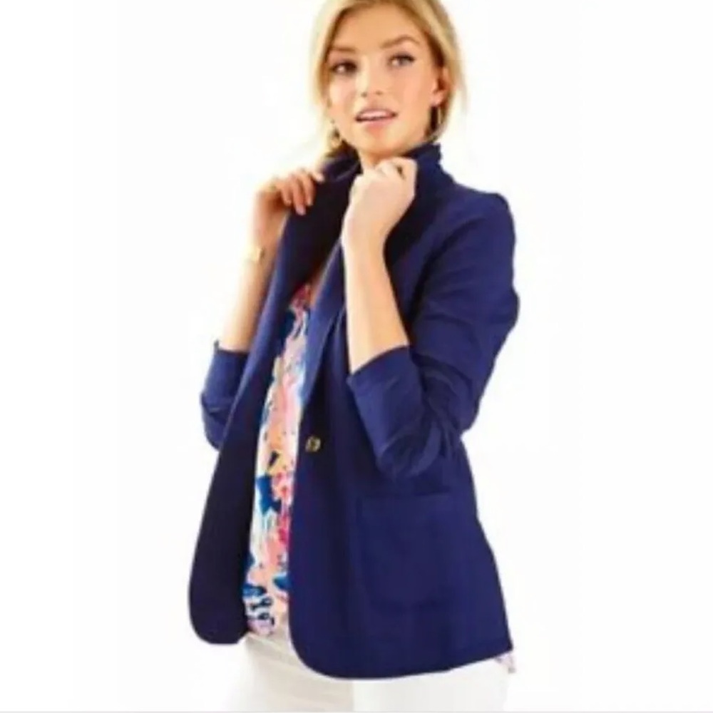 Lilly Pulitzer navy Mindy shawl cardigan blazer!